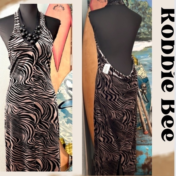 NWT,Robbie Bee,Incredibly Sexy Animal Print Gown, Secured Halter-Design, EUC, 14 - Picture 1 of 11